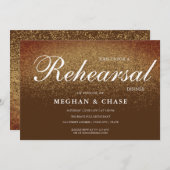 Chic Brown Gold Glitter Rehearsal Dinner Kaart (Voorkant / Achterkant)
