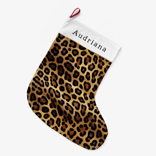 Chic Brown Gold Leopard Animal Print Christmas  Grote Kerstsok (Voorkant (Hangend))