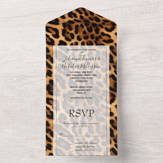 Chic Brown Leopard All In One Uitnodiging (Binnen)