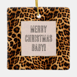 Chic Brown Leopard Print Kerstmis Keramisch Ornament