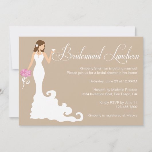 Chic Brown Modern Bride Posh Bridesmaid Luncheon Kaart (Voorkant)