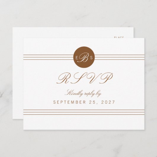 Chic Brown Monogramme réponse RSVP carte postale (Devant / Derrière)