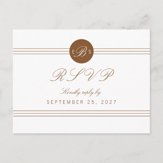 Chic Brown Monogramme réponse RSVP carte postale (Devant)