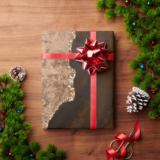 Chic Brown Roos Gold Glitter Agate Custom Monogram Cadeaupapier (Feestdagen Geschenken)