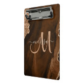Chic Brown Roos Gold Glitter Agate Custom Monogram Mini Klembord (Angled2)