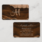 Chic Brown Roos Gold Glitter Agate Custom Monogram Visitekaartje (Voorkant / Achterkant)