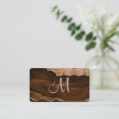 Chic Brown Roos Gold Glitter Agate Custom Monogram Visitekaartje (Staand voorkant)