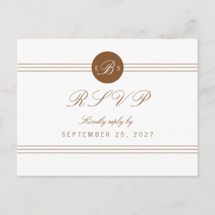 Chic Brown White Monogram Response RSVP Briefkaart