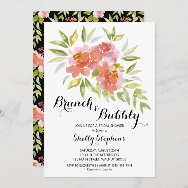 Chic Brunch en Bubble Floral Invitations (Voorkant / Achterkant)