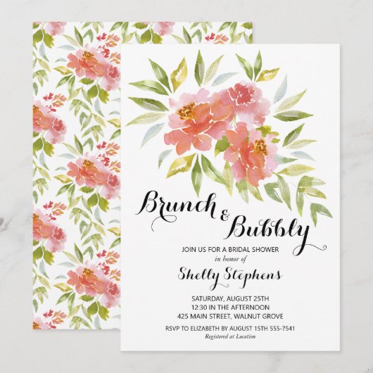 Chic Brunch et bulles florales Invitations (Devant / Derrière)