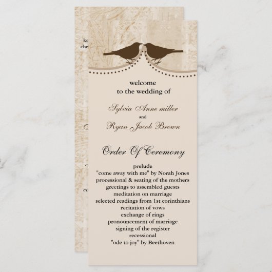 Chic brune cage d'oiseau, programmes de mariage in (Devant / Derrière)