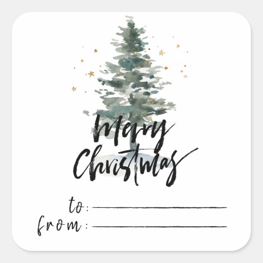 Chic Brush Merry Kerstpine Tree Gifts Sticker (Voorkant)