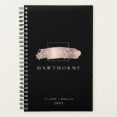 Chic Brush Stroke Black Faux Rose Gold Monogramme (Devant)