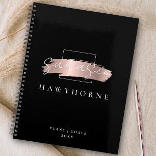 Chic Brush Stroke Black Faux Rose Gold Monogramme