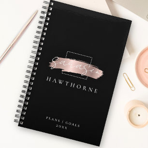 Chic Brush Stroke Black Faux Rose Gold Monogramme