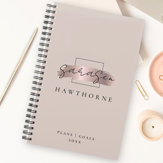 Chic Brush Stroke Faux Rose Gold Elegant Monogramm