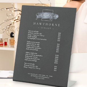Chic Brush Stroke Salon prijslijst diensten Modern Reclamebord Met Voetstuk