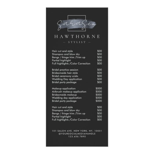 Chic Brush Stroke Salon prijslijst diensten Modern Reclamekaart (Voorkant)