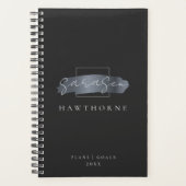 Chic Brush Stroke Zwart Faux Zilver Grijs Monogram Planner (Voorkant)
