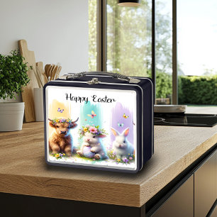 Chic Brushstroke Highland Cow Lunchbox de Pâques