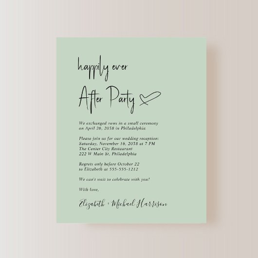 Chic Budget Sage Huwelijk Ontvangst Uitnodiging