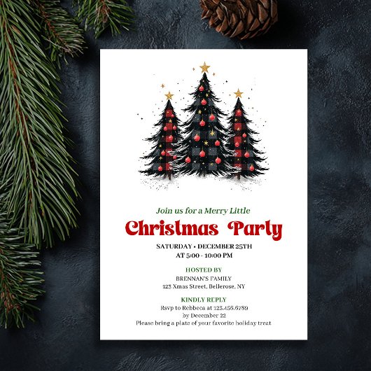 Chic Buffalo Check Festive Party Digital Invite Kaart