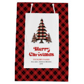 Chic buffalo plaid Christmas gift bag editable  Medium Cadeauzakje (Achterkant)