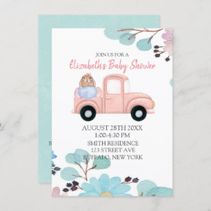 Chic Bunny Eggs  Truck Baby shower Kaart