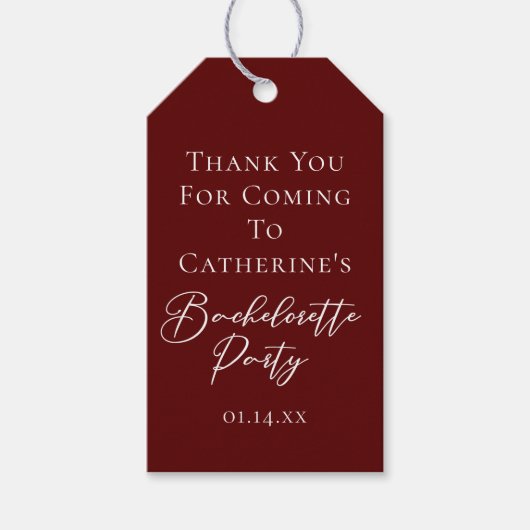 Chic Burgundy Bachelorette Party Personalized Cadeaulabel (Voorkant)
