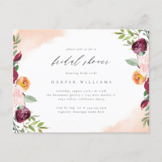 Chic Burgundy Blush Floral Botanisch Vrijgezellenf Uitnodiging Briefkaart