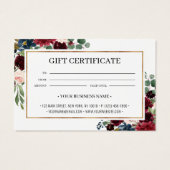 Chic Burgundy Blush Floral Carte de certificat cad (Dos)