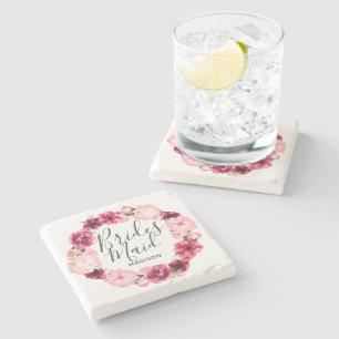 Chic Burgundy & Blush Floral Wreath Bridesmaid Stenen Onderzetter