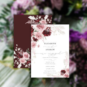 Chic Burgundy Blush Roze Floral Verloving Kaart