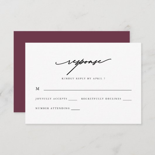 Chic Burgundy Calligraphie Mariage Rsvp Réponse (Devant / Derrière)