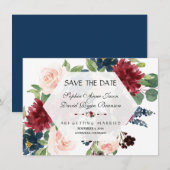 Chic Burgundy Fleurs Hexagone Cadre Save The Date (Devant / Derrière)