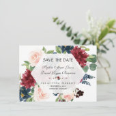 Chic Burgundy Fleurs Hexagone Cadre Save The Date (Debout devant)