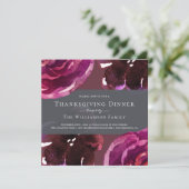 Chic Burgundy Floral Thanksgiving Dinner Kaart (Staand voorkant)