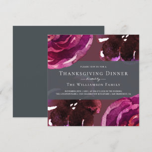 Chic Burgundy Floral Thanksgiving Dinner Kaart