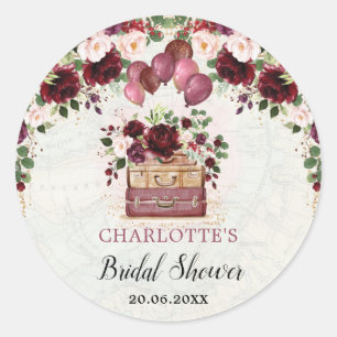 Chic Burgundy Floral Travel Vrijgezellenfeest Favo Ronde Sticker