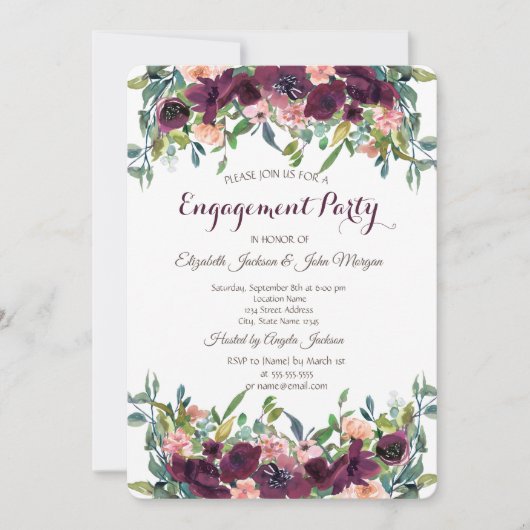 Chic Burgundy Flowers Verloving Kaart (Voorkant)