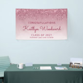 Chic Burgundy Glitter Drip Afstuderen Spandoek (Beurs)