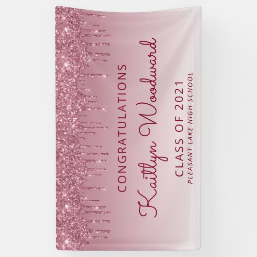 Chic Burgundy Glitter Drip Afstuderen Spandoek (Verticaal)