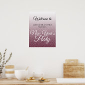 Chic Burgundy Glitter New Years Welkom Poster (Keuken)