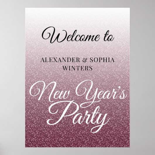 Chic Burgundy Glitter New Years Welkom Poster (Voorkant)