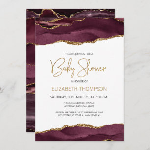 Chic Burgundy Gold Agate Geode Baby shower