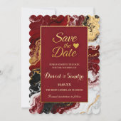 Chic Burgundy Gold Agate Marble Modern Wedding  Save The Date (Voorkant)