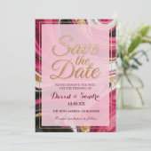 Chic Burgundy Gold Agate Marble Modern Wedding Save The Date (Staand voorkant)