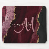 Chic Burgundy Gold Agate Script Custom Monogram Muismat (Voorkant)