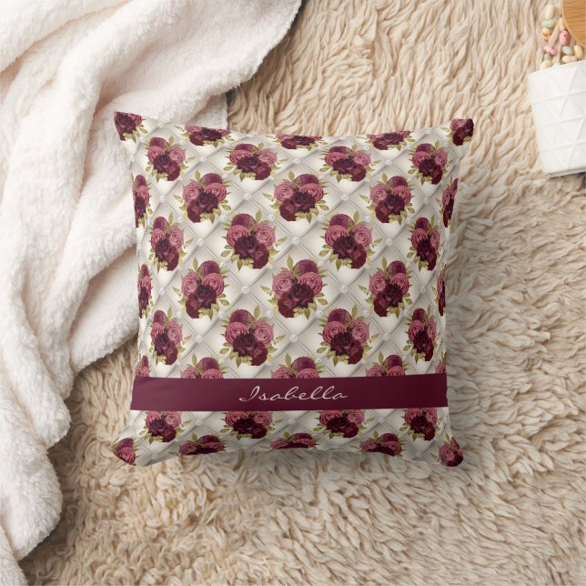 Chic Burgundy Gold Floral diamant tufted Pattern Kussen (Deken)