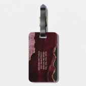 Chic Burgundy Gold Glitter Agate Custom Monogram Bagagelabel (Achterkant verticaal)